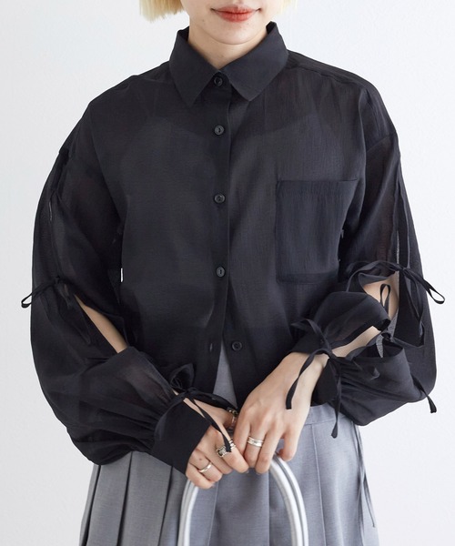 【超美品】W closet ダブルクローゼット七分袖シャツジャケットバックリボン w closet（ダブルクローゼット）の「刺繍バックリボンビッグ
