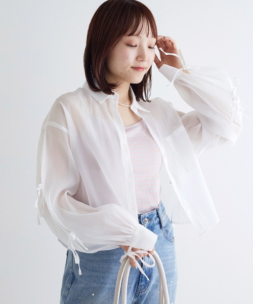 【超美品】W closet ダブルクローゼット七分袖シャツジャケットバックリボン w closet（ダブルクローゼット）の「刺繍バックリボンビッグ