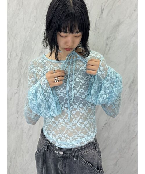 jouetie（ジュエティ）の「フリルスリーブレーストップス（Tシャツ/カットソー・レディース・ブルー/オフホワイト/ブラック・MEDIUM）」の6枚目の写真