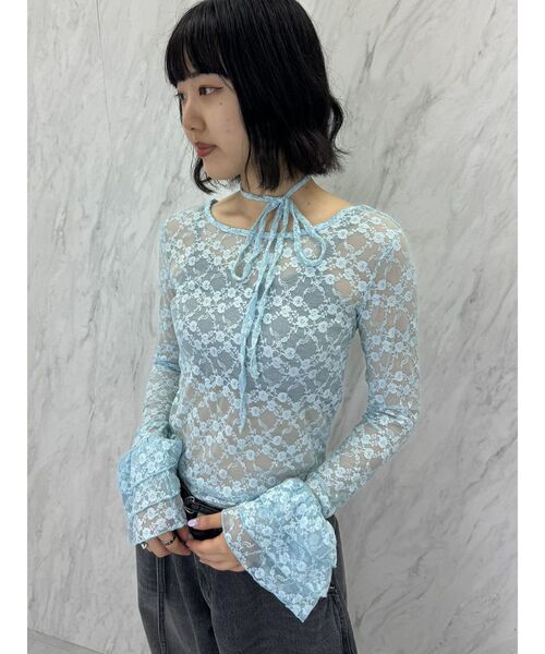 jouetie（ジュエティ）の「フリルスリーブレーストップス（Tシャツ/カットソー・レディース・ブルー/オフホワイト/ブラック・MEDIUM）」の4枚目の写真