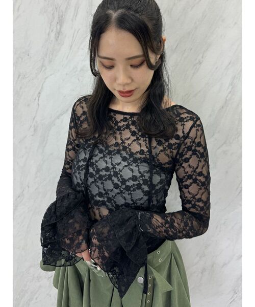 jouetie（ジュエティ）の「フリルスリーブレーストップス（Tシャツ