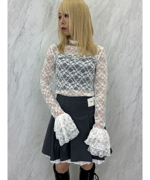 jouetie（ジュエティ）の「フリルスリーブレーストップス（Tシャツ/カットソー・レディース・ブルー/オフホワイト/ブラック・MEDIUM）」の12枚目の写真