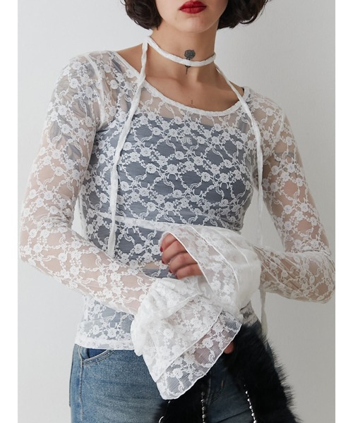 jouetie（ジュエティ）の「フリルスリーブレーストップス（Tシャツ