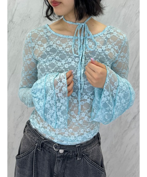 jouetie（ジュエティ）の「フリルスリーブレーストップス（Tシャツ/カットソー・レディース・ブルー/オフホワイト/ブラック・MEDIUM）」の3枚目の写真