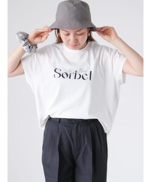 Lugnoncure（ルノンキュール）の「【接触冷感】重ねロゴフレンチ袖Tシャツ（Tシャツ/カットソー・レディース・オフホワイト/ブルー/チャコールグレー・F）」の2枚目の写真