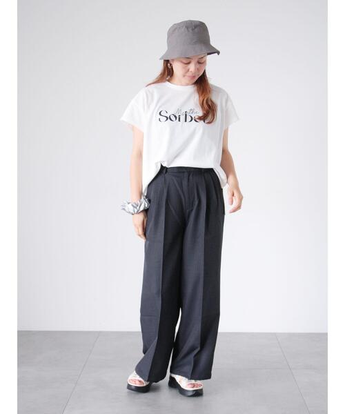 Lugnoncure（ルノンキュール）の「【接触冷感】重ねロゴフレンチ袖Tシャツ（Tシャツ/カットソー・レディース・オフホワイト/ブルー/チャコールグレー・F）」の20枚目の写真