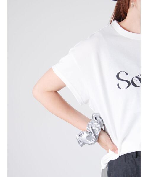 Lugnoncure（ルノンキュール）の「【接触冷感】重ねロゴフレンチ袖Tシャツ（Tシャツ/カットソー・レディース・オフホワイト/ブルー/チャコールグレー・F）」の12枚目の写真