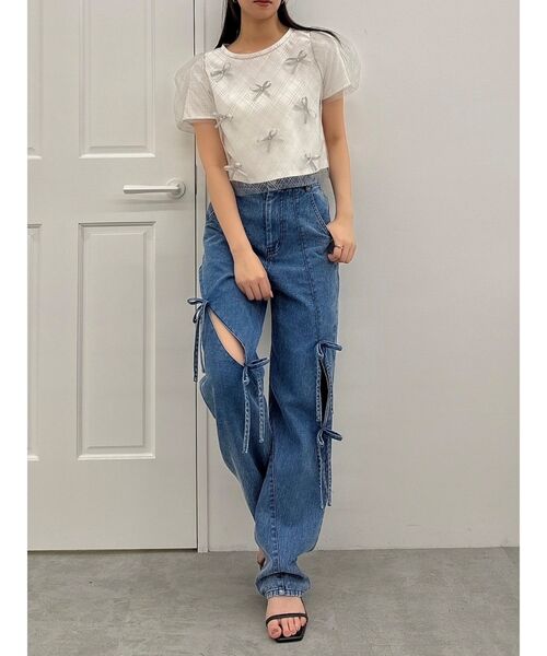 dazzlin(ダズリン)の「ランダムリボンシアーTシャツ(Tシャツ/カットソー・レディース・ブラック/オフホワイト/ピンク・FREE)」の19枚目の写真