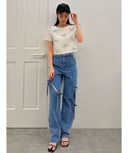 dazzlin(ダズリン)の「ランダムリボンシアーTシャツ(Tシャツ/カットソー・レディース・ブラック/オフホワイト/ピンク・FREE)」の20枚目の写真