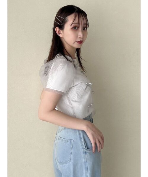 dazzlin(ダズリン)の「ランダムリボンシアーTシャツ(Tシャツ/カットソー・レディース・ブラック/オフホワイト/ピンク・FREE)」の6枚目の写真