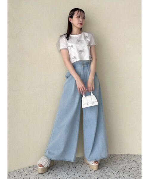 dazzlin(ダズリン)の「ランダムリボンシアーTシャツ(Tシャツ/カットソー・レディース・ブラック/オフホワイト/ピンク・FREE)」の13枚目の写真