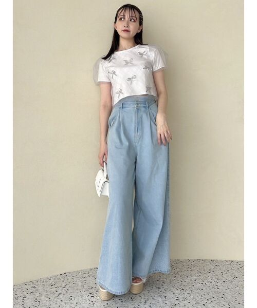 dazzlin(ダズリン)の「ランダムリボンシアーTシャツ(Tシャツ/カットソー・レディース・ブラック/オフホワイト/ピンク・FREE)」の14枚目の写真