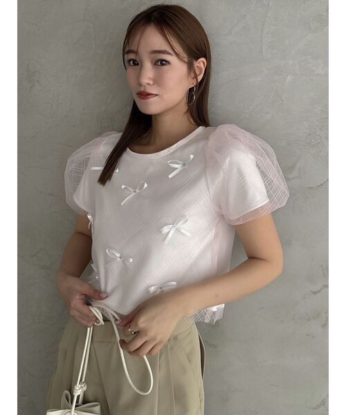 dazzlin(ダズリン)の「ランダムリボンシアーTシャツ(Tシャツ/カットソー・レディース・ブラック/オフホワイト/ピンク・FREE)」の10枚目の写真