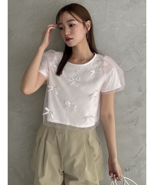 dazzlin(ダズリン)の「ランダムリボンシアーTシャツ(Tシャツ/カットソー・レディース・ブラック/オフホワイト/ピンク・FREE)」の11枚目の写真