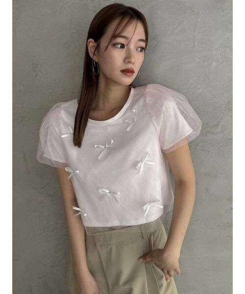 dazzlin(ダズリン)の「ランダムリボンシアーTシャツ(Tシャツ/カットソー・レディース・ブラック/オフホワイト/ピンク・FREE)」の12枚目の写真