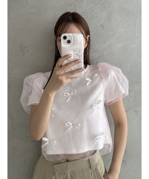 dazzlin(ダズリン)の「ランダムリボンシアーTシャツ(Tシャツ/カットソー・レディース・ブラック/オフホワイト/ピンク・FREE)」の21枚目の写真