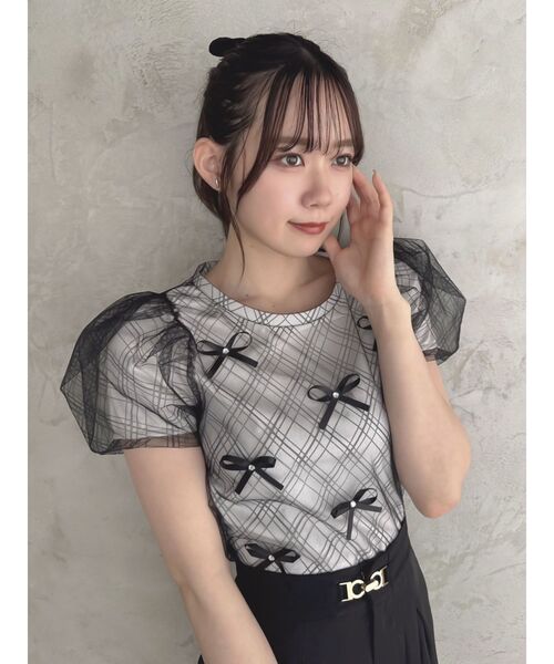 dazzlin(ダズリン)の「ランダムリボンシアーTシャツ(Tシャツ/カットソー・レディース・ブラック/オフホワイト/ピンク・FREE)」の7枚目の写真