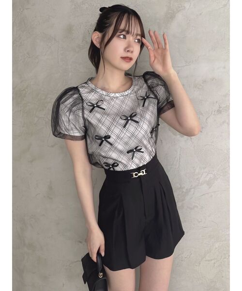 dazzlin(ダズリン)の「ランダムリボンシアーTシャツ(Tシャツ/カットソー・レディース・ブラック/オフホワイト/ピンク・FREE)」の9枚目の写真