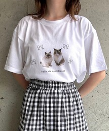 ねこribbonプリント半袖Tシャツ