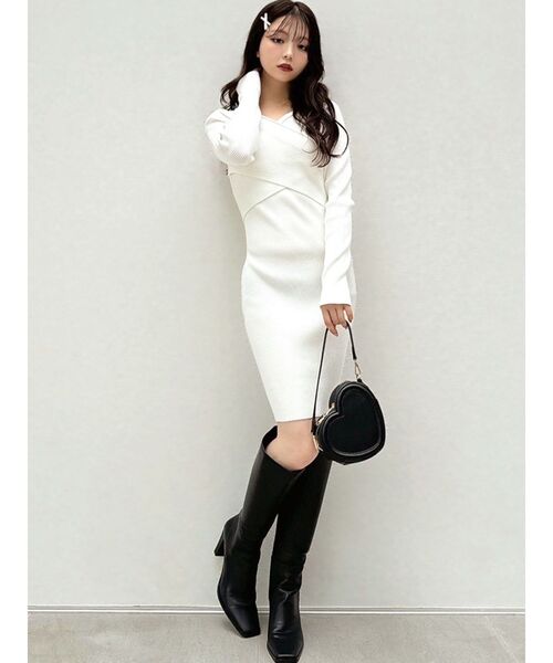 RESEXXY（リゼクシー）の「フロントクロスニットワンピース（ワンピース・レディース・ブラック/ホワイト/ベージュ・SMALL/MEDIUM）」の7枚目の写真