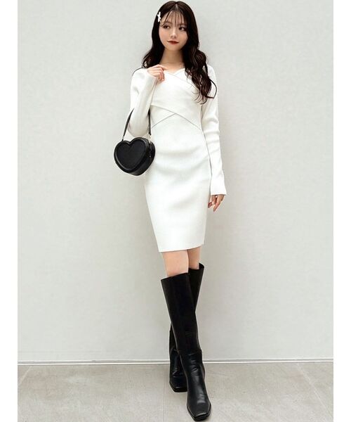 RESEXXY（リゼクシー）の「フロントクロスニットワンピース（ワンピース・レディース・ブラック/ホワイト/ベージュ・SMALL/MEDIUM）」の8枚目の写真