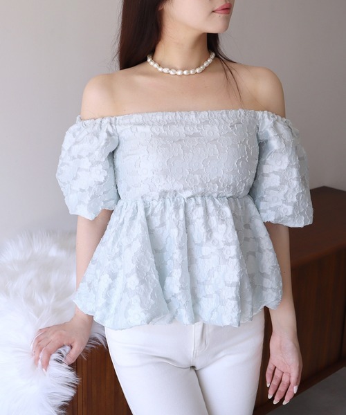 ROYAL PARTY（ロイヤルパーティー）の「バルーンジャガードブラウス（シャツ/ブラウス・レディース・ブラック/ベージュ/グリーン・FREE）」の3枚目の写真