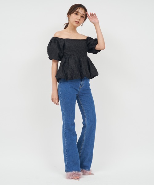 ROYAL PARTY（ロイヤルパーティー）の「バルーンジャガードブラウス（シャツ/ブラウス・レディース・ブラック/ベージュ/グリーン・FREE）」の4枚目の写真