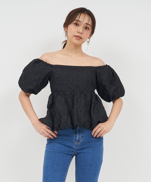 ROYAL PARTY（ロイヤルパーティー）の「バルーンジャガードブラウス（シャツ/ブラウス・レディース・ブラック/ベージュ/グリーン・FREE）」の5枚目の写真