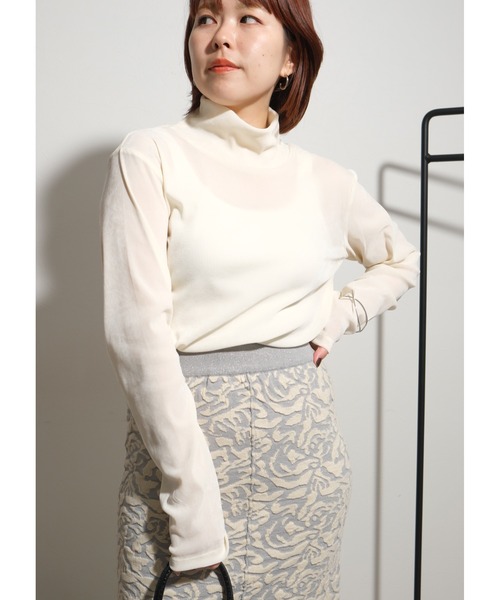 palm RICHE(ポームリシュ)の「チュールフロッキーTOPS(Tシャツ/カットソー・レディース・アイボリー/ブラック・M)」の2枚目の写真