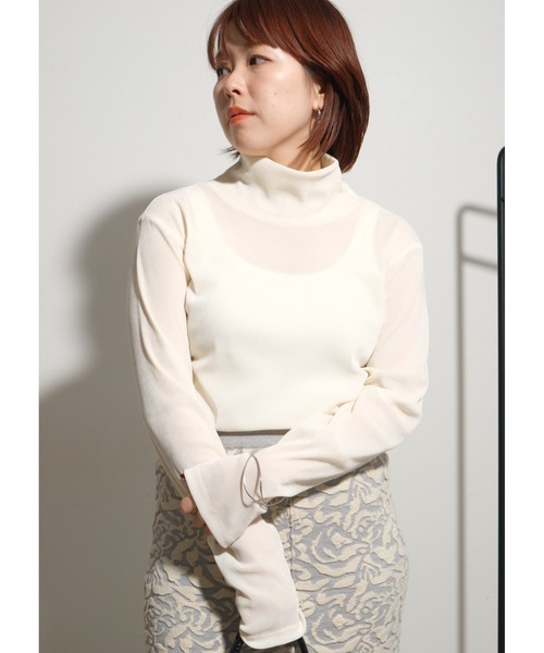 palm RICHE(ポームリシュ)の「チュールフロッキーTOPS(Tシャツ/カットソー・レディース・アイボリー/ブラック・M)」の9枚目の写真