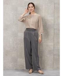 Perfect Suit FActory | ダブルクロス【ボーテ・シルエット】タックワイドパンツ ベージュ(スーツパンツ)