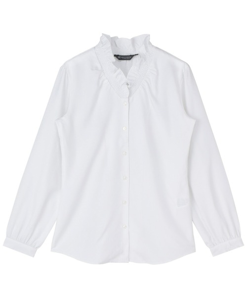 TOKYO SHIRTS（トウキョウシャツ）の「【吸水速乾】【COFREX】Ｖネックフリル 長袖 レディースフリルシャツ（シャツ/ブラウス・レディース・ホワイト・S/LL/L/M）」の8枚目の写真