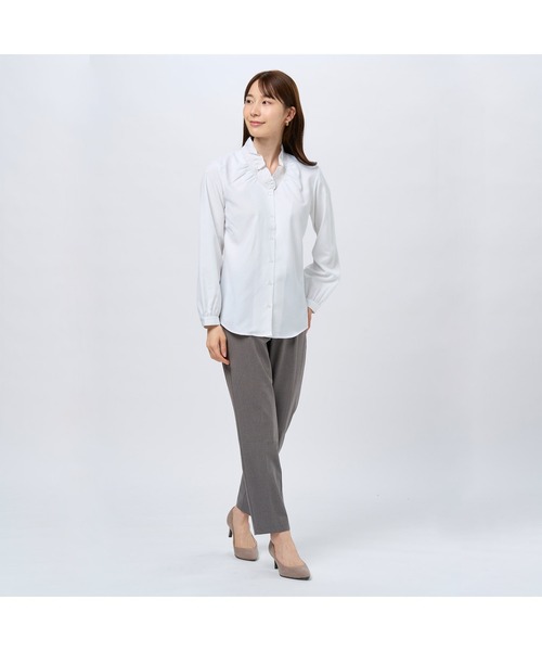COFREX Vネックフリル 長袖 レディースフリルシャツ（シャツ