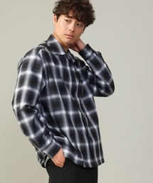 【イージーケア】オンブレチェックオープンカラーシャツ