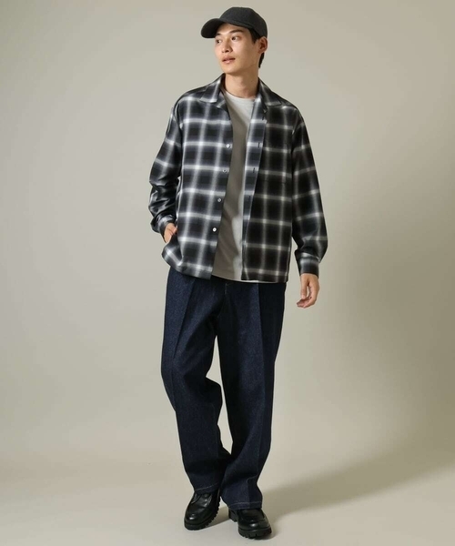 a.v.v（アーヴェヴェ）の「【イージーケア】オンブレチェックオープンカラーシャツ（シャツ/ブラウス・メンズ・ライトブラウン/ブラック・48/46/50）」の4枚目の写真