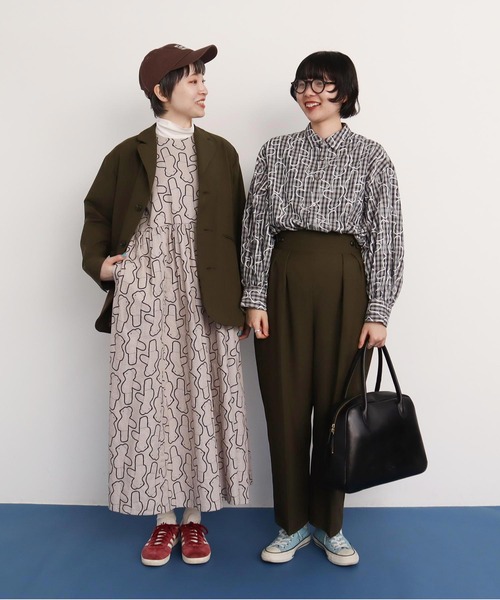 I am I in fact...（アイアムアイインファクト）の「Bear pattern check ワンピース（ワンピース・レディース・ベージュ/ブルー・FREE）」の15枚目の写真