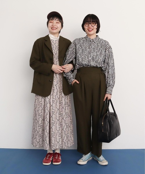 I am I in fact...（アイアムアイインファクト）の「Bear pattern check ワンピース（ワンピース・レディース・ベージュ/ブルー・FREE）」の14枚目の写真