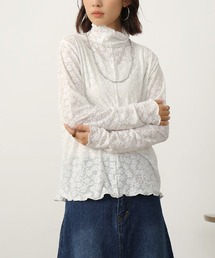 タートルネック刺繍シアートップス