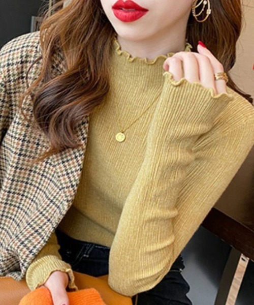 VIVID LADY(ビビッドレディー)の「ボトルネック フリルニット レディース(Tシャツ/カットソー・レディース・ブラック/ブラウン/ピンク/イエロー/アイボリー/モカ・FREE)」の5枚目の写真
