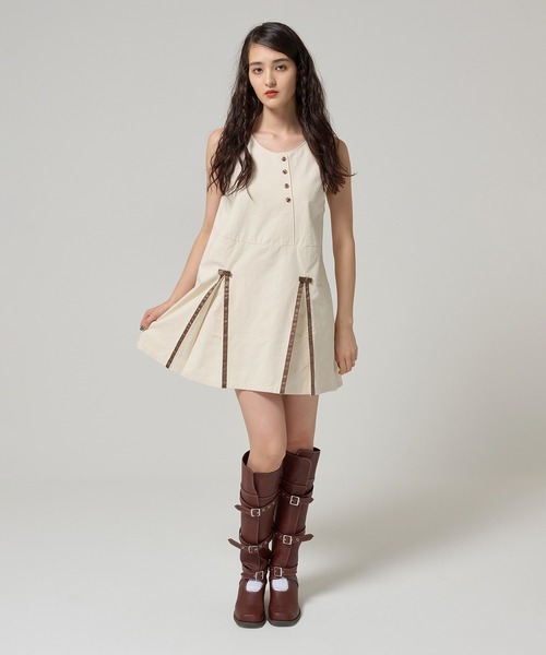 TINA:JOJUN(ティーナジョジュン)の「リボンプリーツ ミニ丈ワンピース TINA:JOJUN(ワンピース・レディース・グレー/クリーム・M)」の14枚目の写真
