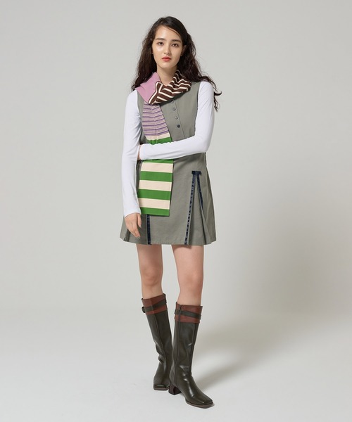 TINA:JOJUN(ティーナジョジュン)の「リボンプリーツ ミニ丈ワンピース TINA:JOJUN(ワンピース・レディース・グレー/クリーム・M)」の13枚目の写真