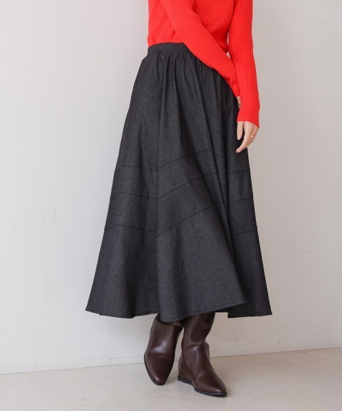 Bou Jeloud（ブージュルード）の「切替フレアデニムスカート（デニムスカート・レディース・ブルー/ブラック・FREE）」の2枚目の写真