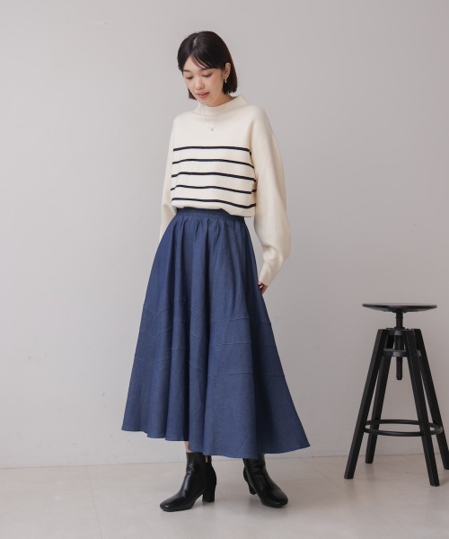 Bou Jeloud（ブージュルード）の「切替フレアデニムスカート（デニムスカート・レディース・ブルー/ブラック・FREE）」の4枚目の写真