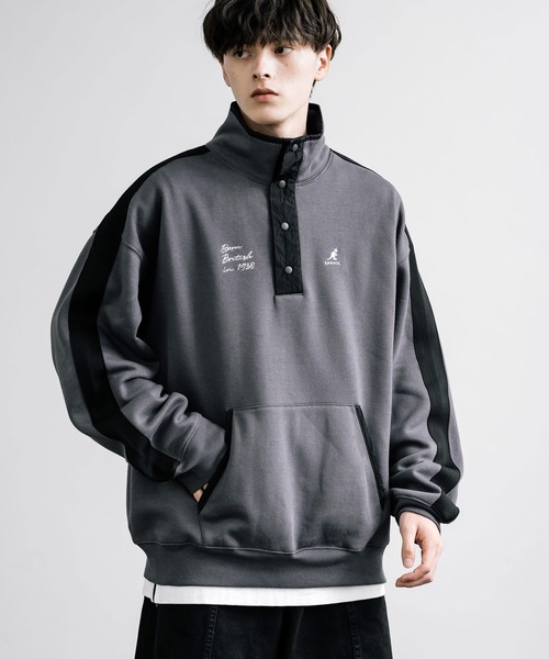 KANGOL(カンゴール)の「KANGOL カンゴール 別注コラボ オーバーサイズ裏起毛ワンポイントロゴ刺繍ハーフボタンスウェット(スウェット・メンズ・チャコール/アイボリー/グレー・M/L/XL)」の15枚目の写真