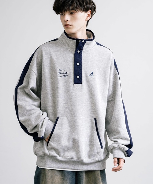 KANGOL(カンゴール)の「KANGOL カンゴール 別注コラボ オーバーサイズ裏起毛ワンポイントロゴ刺繍ハーフボタンスウェット(スウェット・メンズ・チャコール/アイボリー/グレー・M/L/XL)」の10枚目の写真