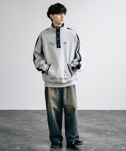 KANGOL(カンゴール)の「KANGOL カンゴール 別注コラボ オーバーサイズ裏起毛ワンポイントロゴ刺繍ハーフボタンスウェット(スウェット・メンズ・チャコール/アイボリー/グレー・M/L/XL)」の11枚目の写真