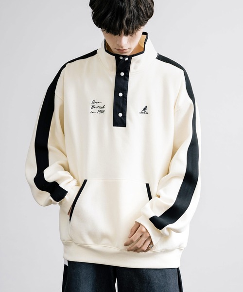 KANGOL(カンゴール)の「KANGOL カンゴール 別注コラボ オーバーサイズ裏起毛ワンポイントロゴ刺繍ハーフボタンスウェット(スウェット・メンズ・チャコール/アイボリー/グレー・M/L/XL)」の4枚目の写真