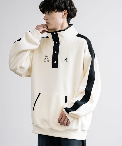 KANGOL(カンゴール)の「KANGOL カンゴール 別注コラボ オーバーサイズ裏起毛ワンポイントロゴ刺繍ハーフボタンスウェット(スウェット・メンズ・チャコール/アイボリー/グレー・M/L/XL)」の5枚目の写真