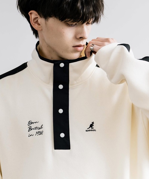 KANGOL(カンゴール)の「KANGOL カンゴール 別注コラボ オーバーサイズ裏起毛ワンポイントロゴ刺繍ハーフボタンスウェット(スウェット・メンズ・チャコール/アイボリー/グレー・M/L/XL)」の8枚目の写真