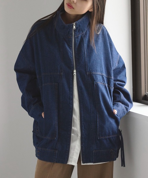 MAISON BREEZE(メゾンブリーズ)の「【MAISON BREEZE】デニムWジップスタンドブルゾン DTK(ブルゾン・レディース・ブラック/グレー/ブルー/インディゴブルー・FREE)」の3枚目の写真